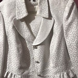 White two piece suit w/silver sequins suit rhinestone buttons size 22W.